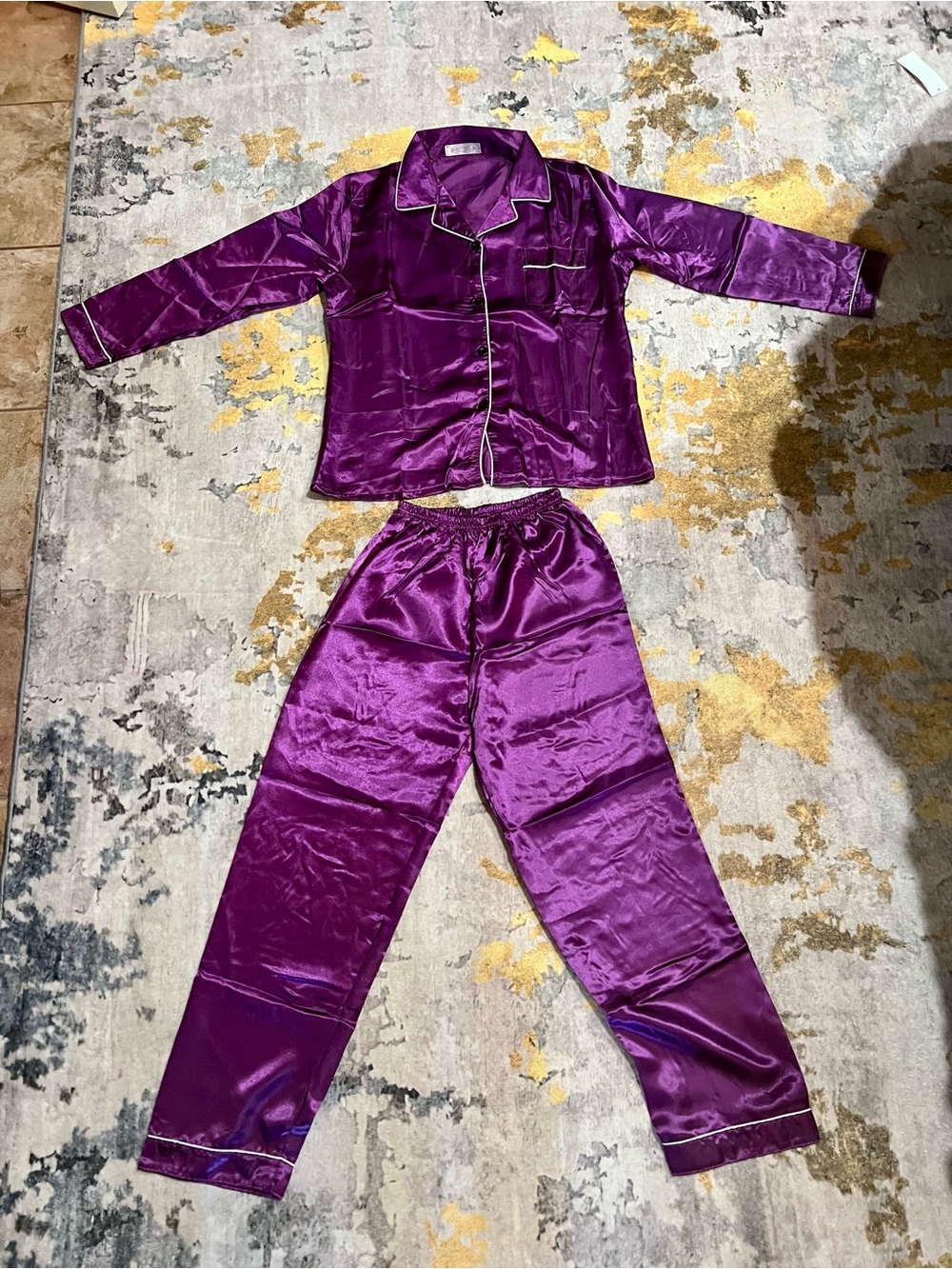 Girls Purple Satin Pajama Set with Contrast Piping